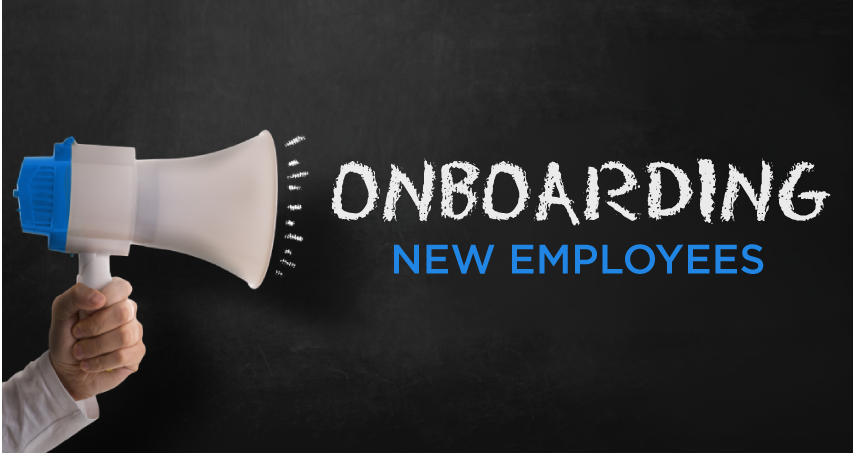 onboarding new employees hand holding megaphone yelling