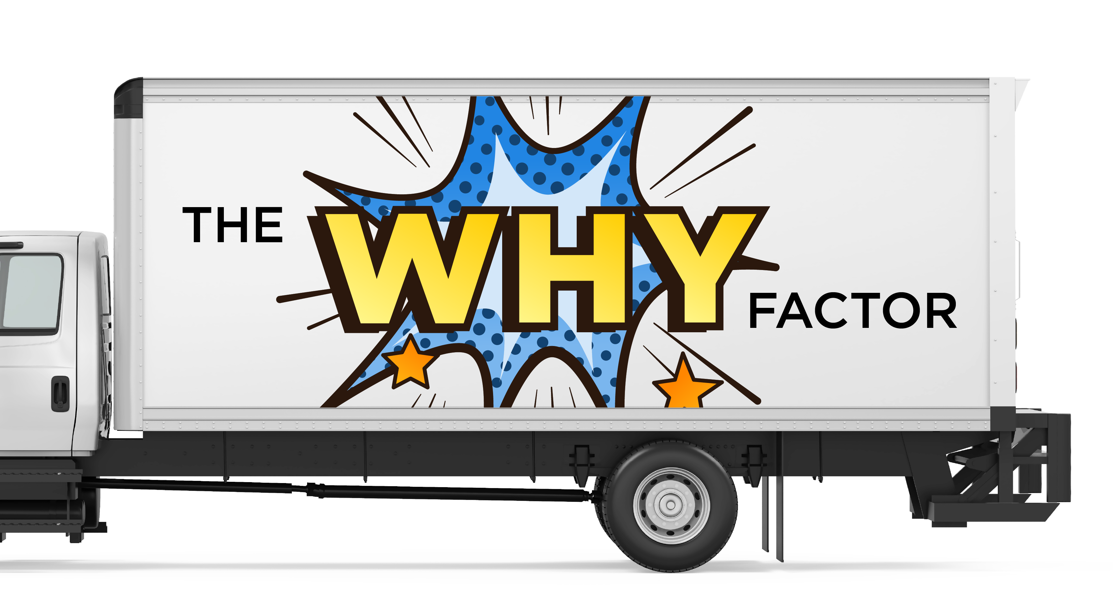 truck facing to the side with the why factor on trailer